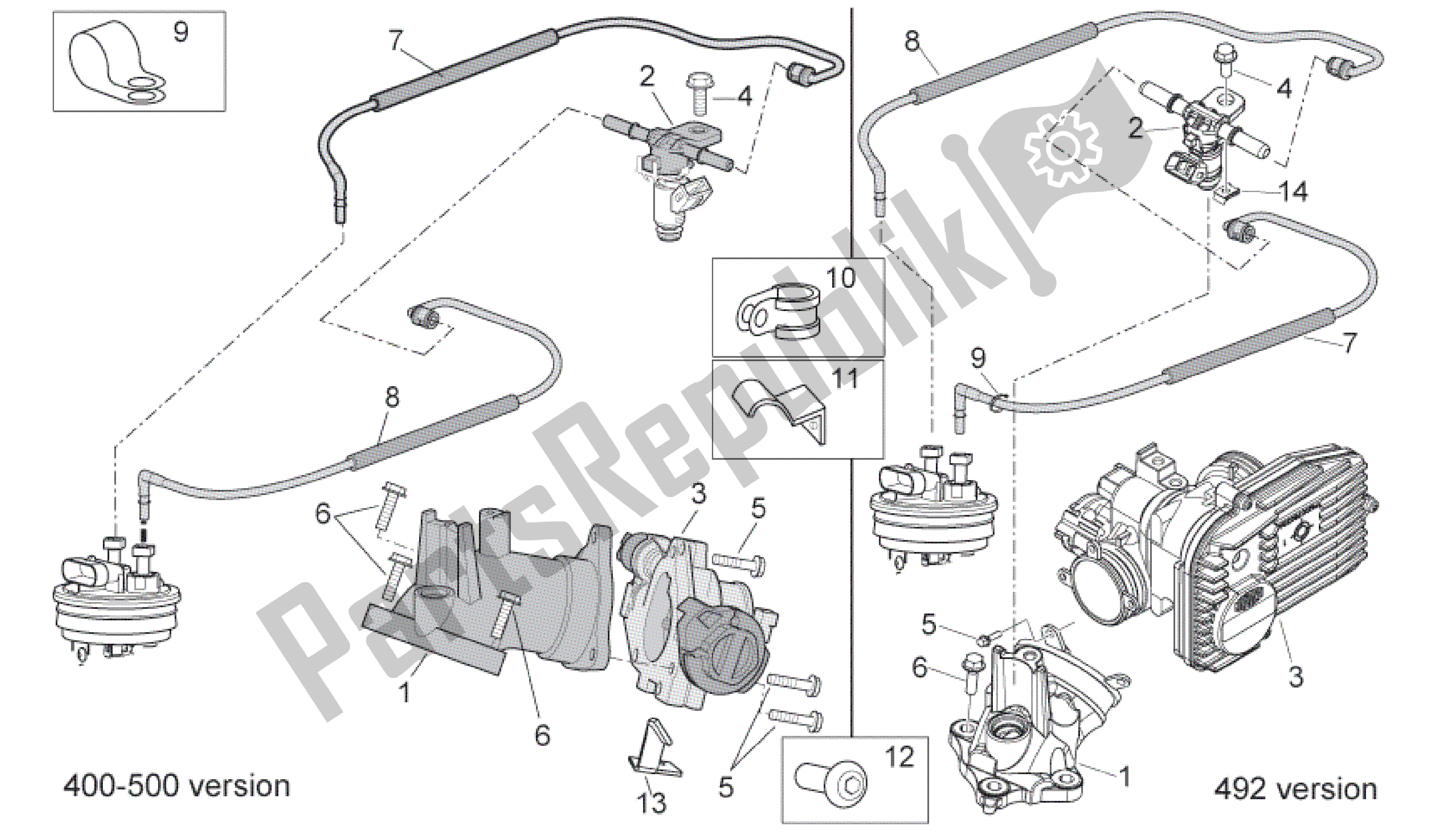 Tutte le parti per il Corpo Farfallato del Aprilia Scarabeo 492 2006 - 2008