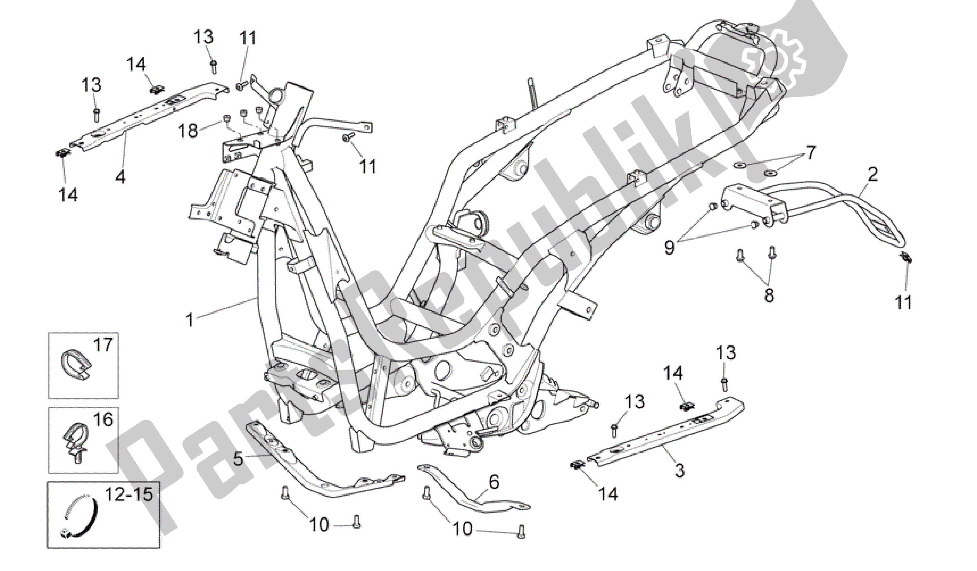 All parts for the Frame of the Aprilia Scarabeo 500 2006 - 2008