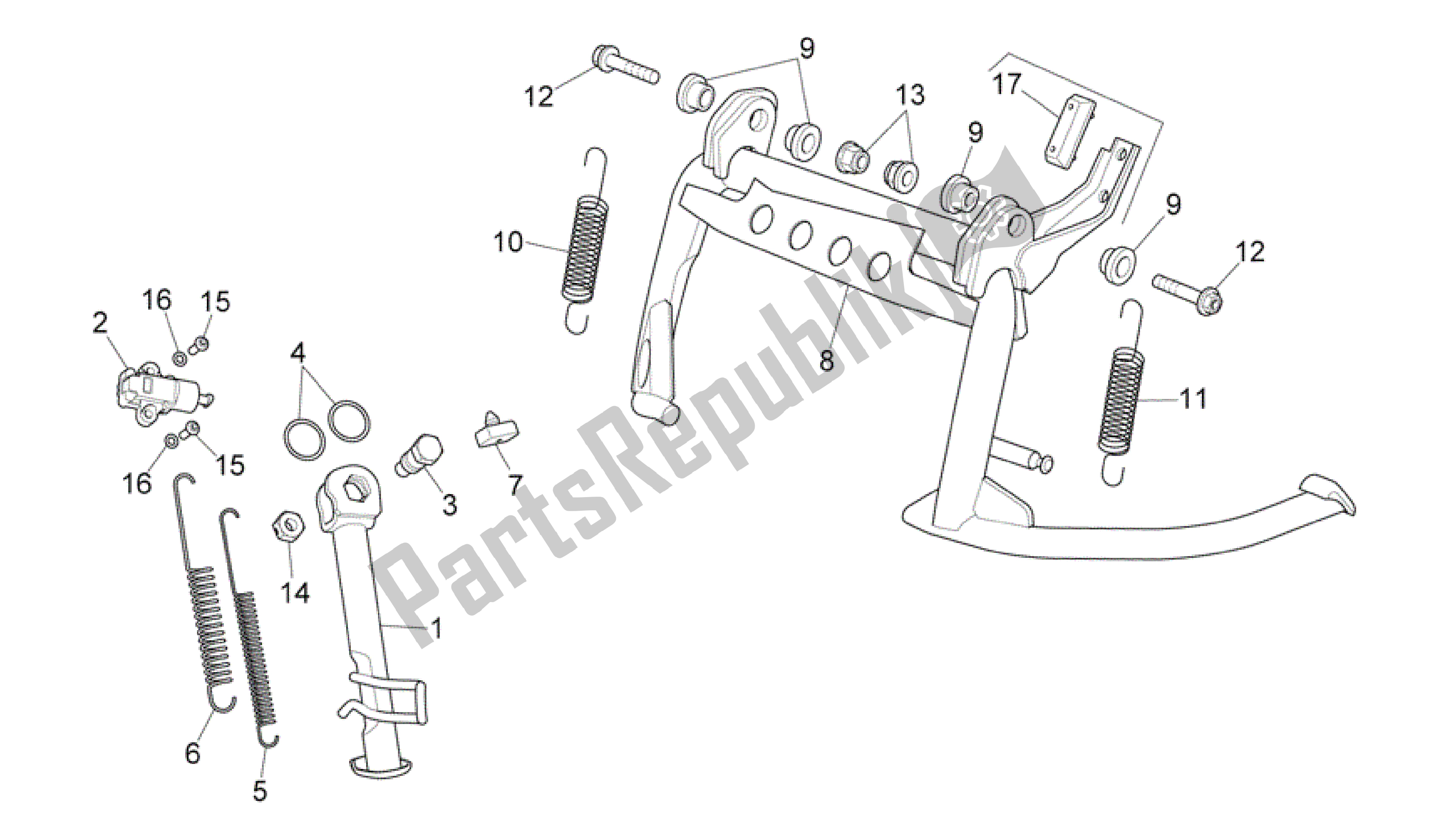 All parts for the Stands of the Aprilia Scarabeo 500 2006 - 2008