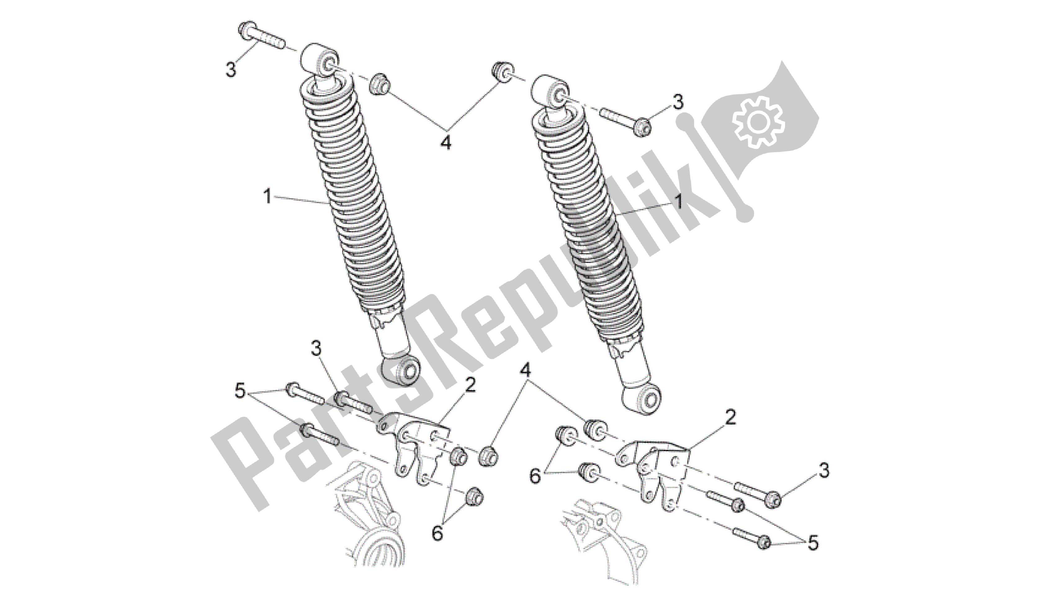 All parts for the Rear Shock Absorber of the Aprilia Scarabeo 500 2006 - 2008