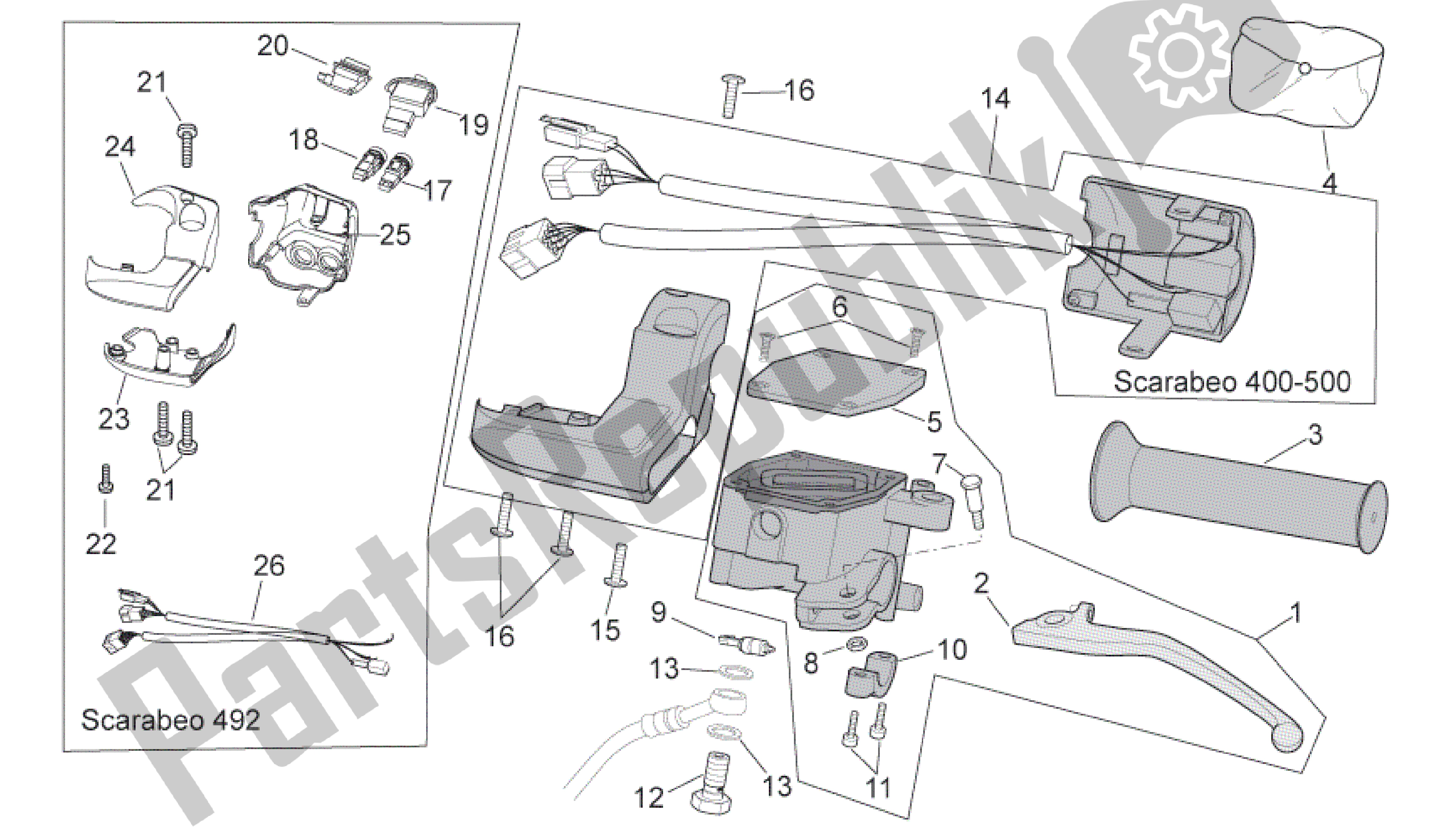 Alle onderdelen voor de Lh Controles van de Aprilia Scarabeo 500 2006 - 2008