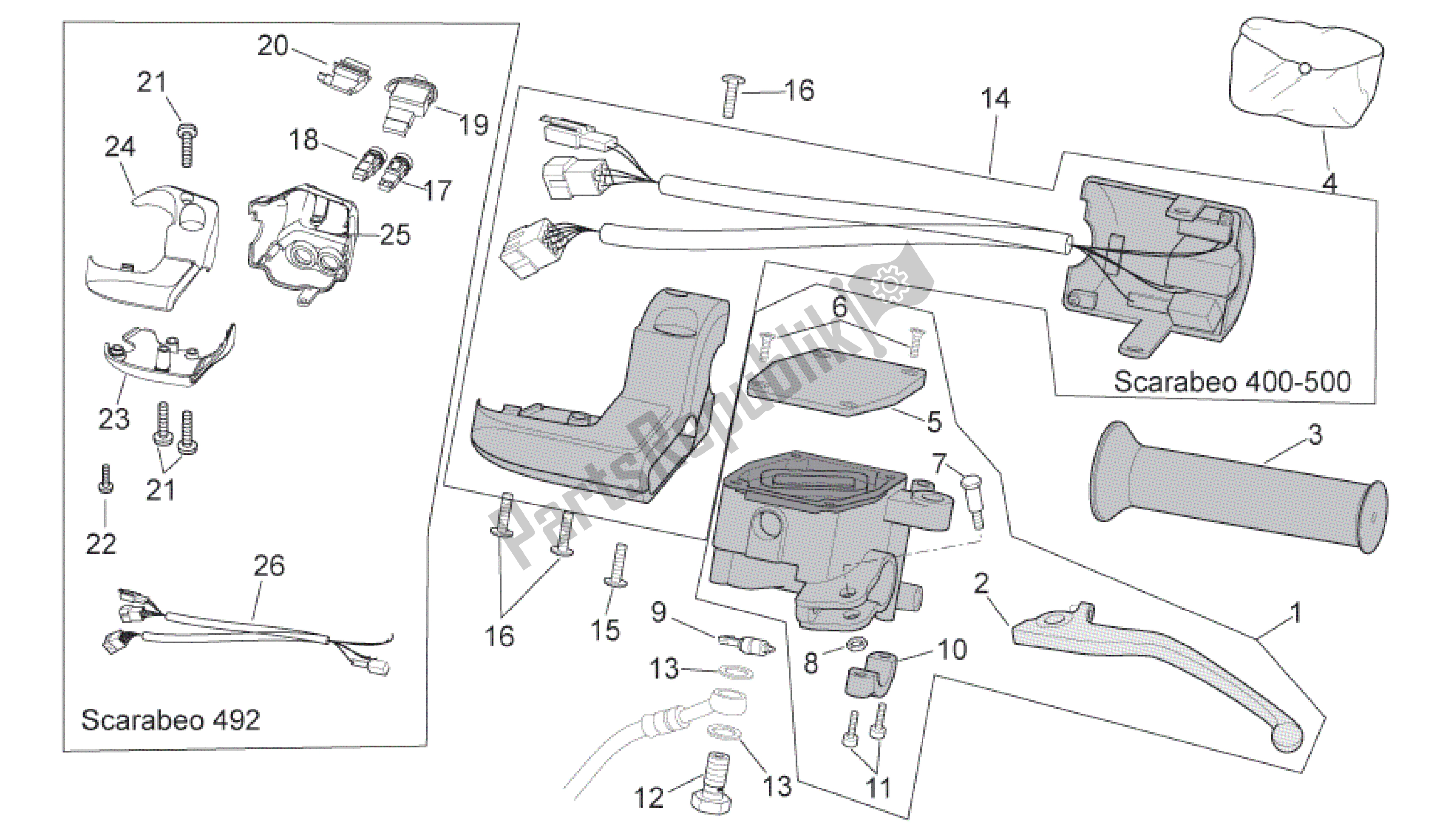 Toutes les pièces pour le Commandes Lh du Aprilia Scarabeo 500 2006 - 2008