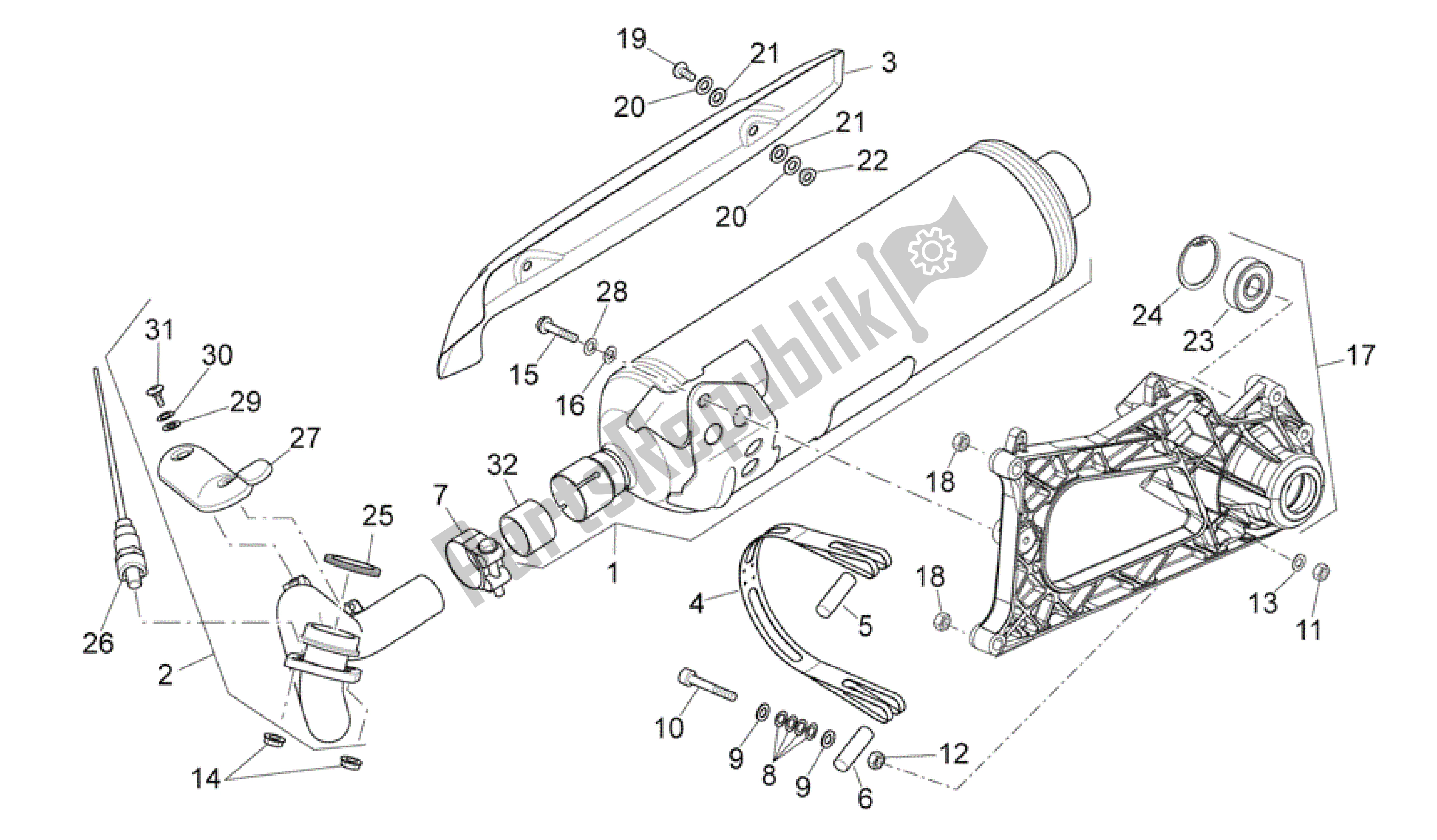 All parts for the Exhaust Unit of the Aprilia Scarabeo 500 2006 - 2008
