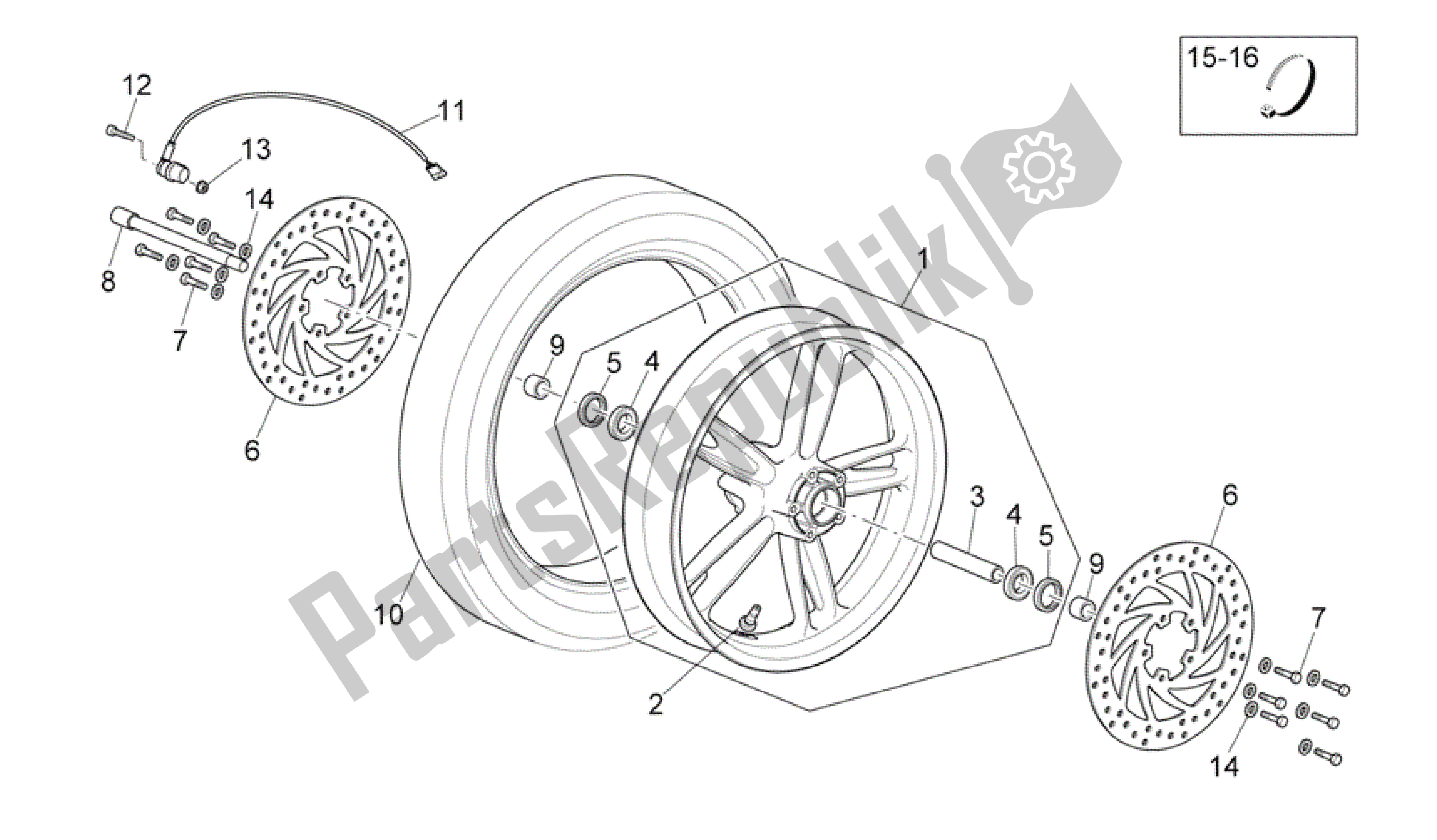 Todas las partes para Rueda Delantera de Aprilia Scarabeo 500 2006 - 2008