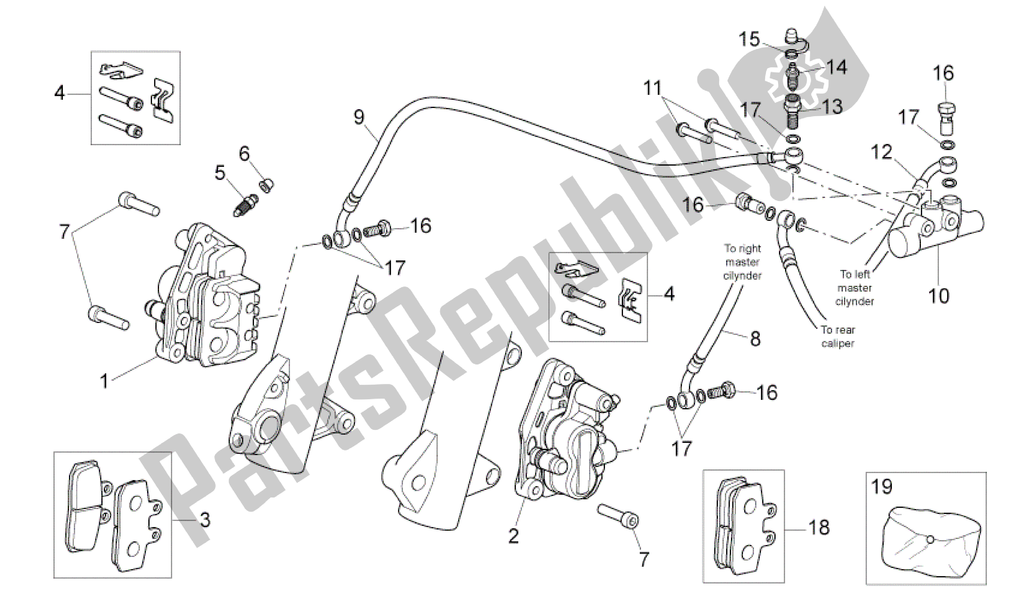 All parts for the Front Brake Caliper of the Aprilia Scarabeo 500 2006 - 2008
