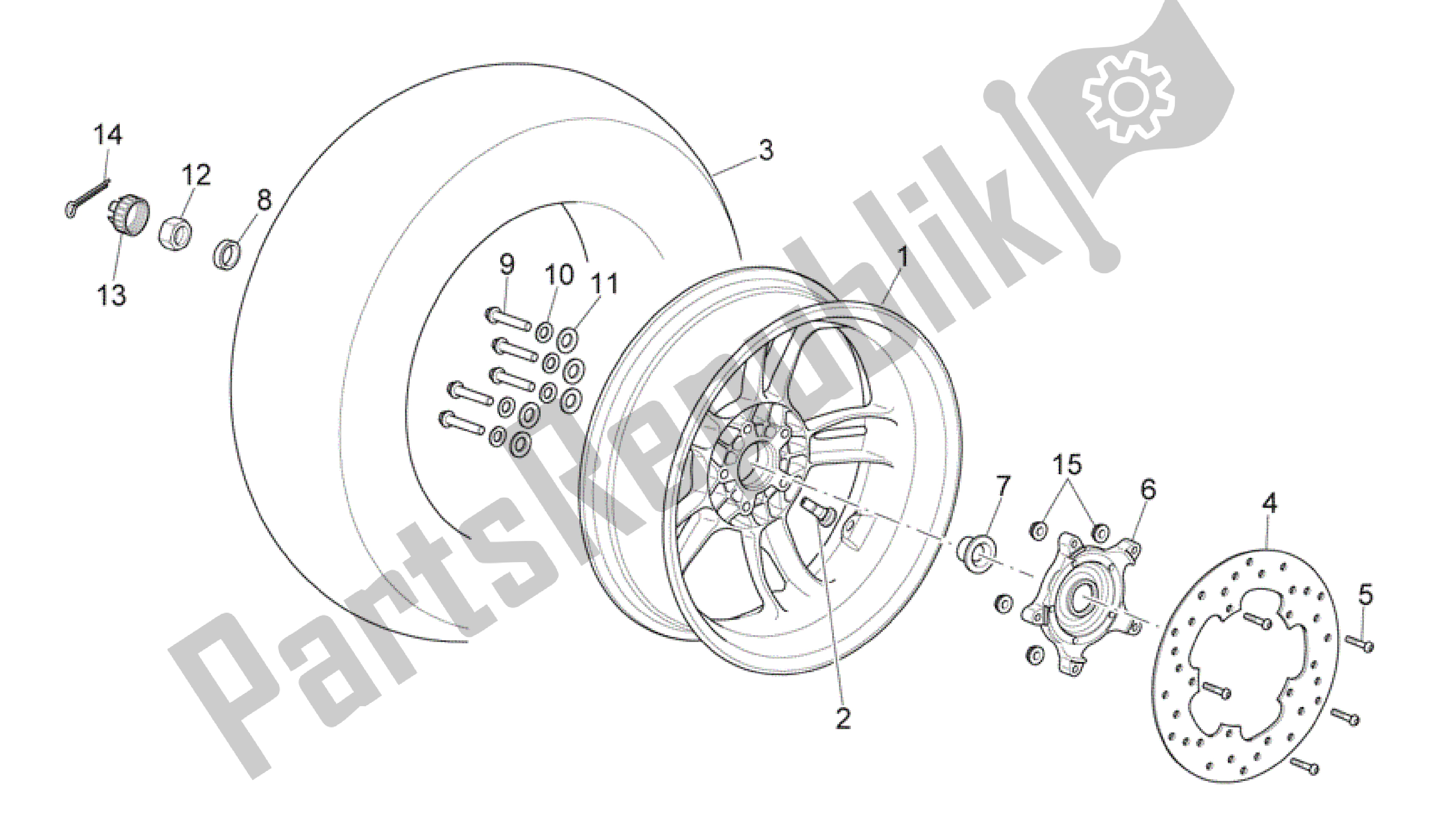 All parts for the Rear Wheel of the Aprilia Scarabeo 500 2006 - 2008