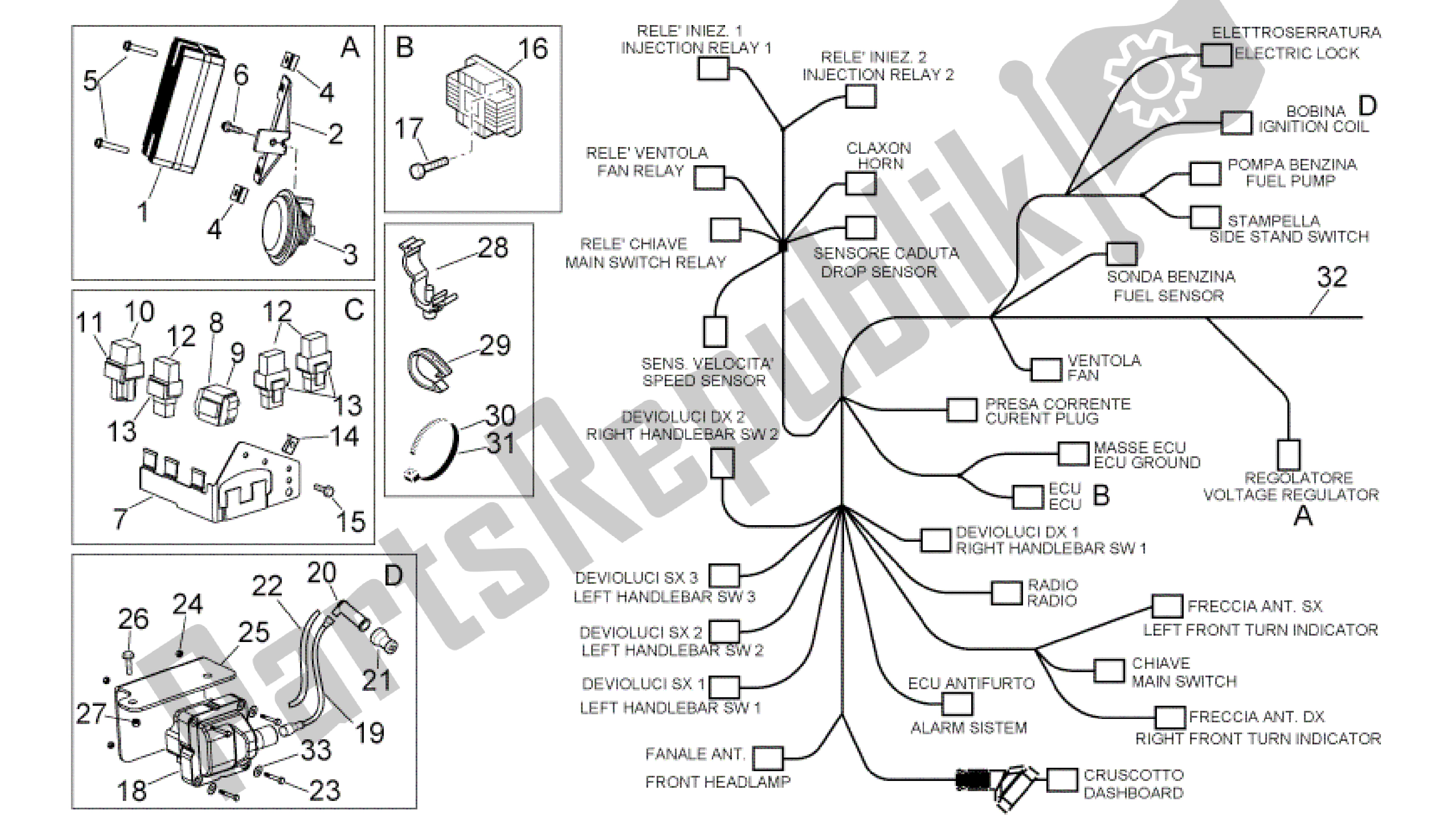 Alle onderdelen voor de Elektrisch Systeem I van de Aprilia Scarabeo 500 2006 - 2008