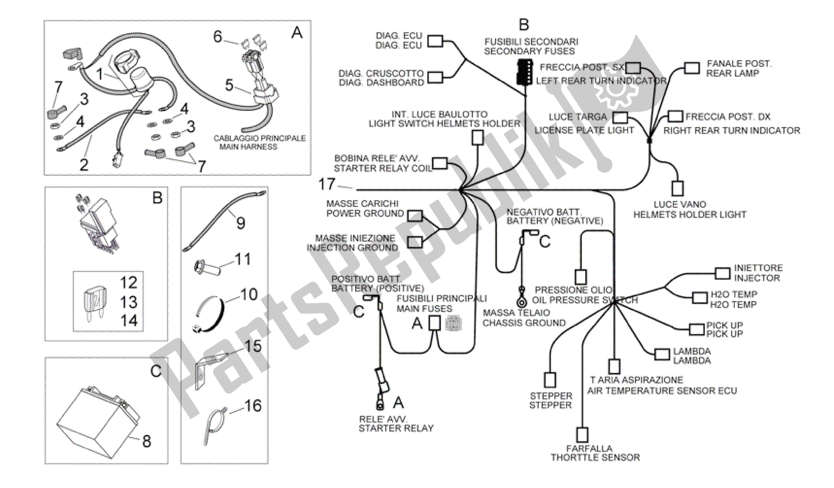 Toutes les pièces pour le Système électrique Ii du Aprilia Scarabeo 500 2006 - 2008