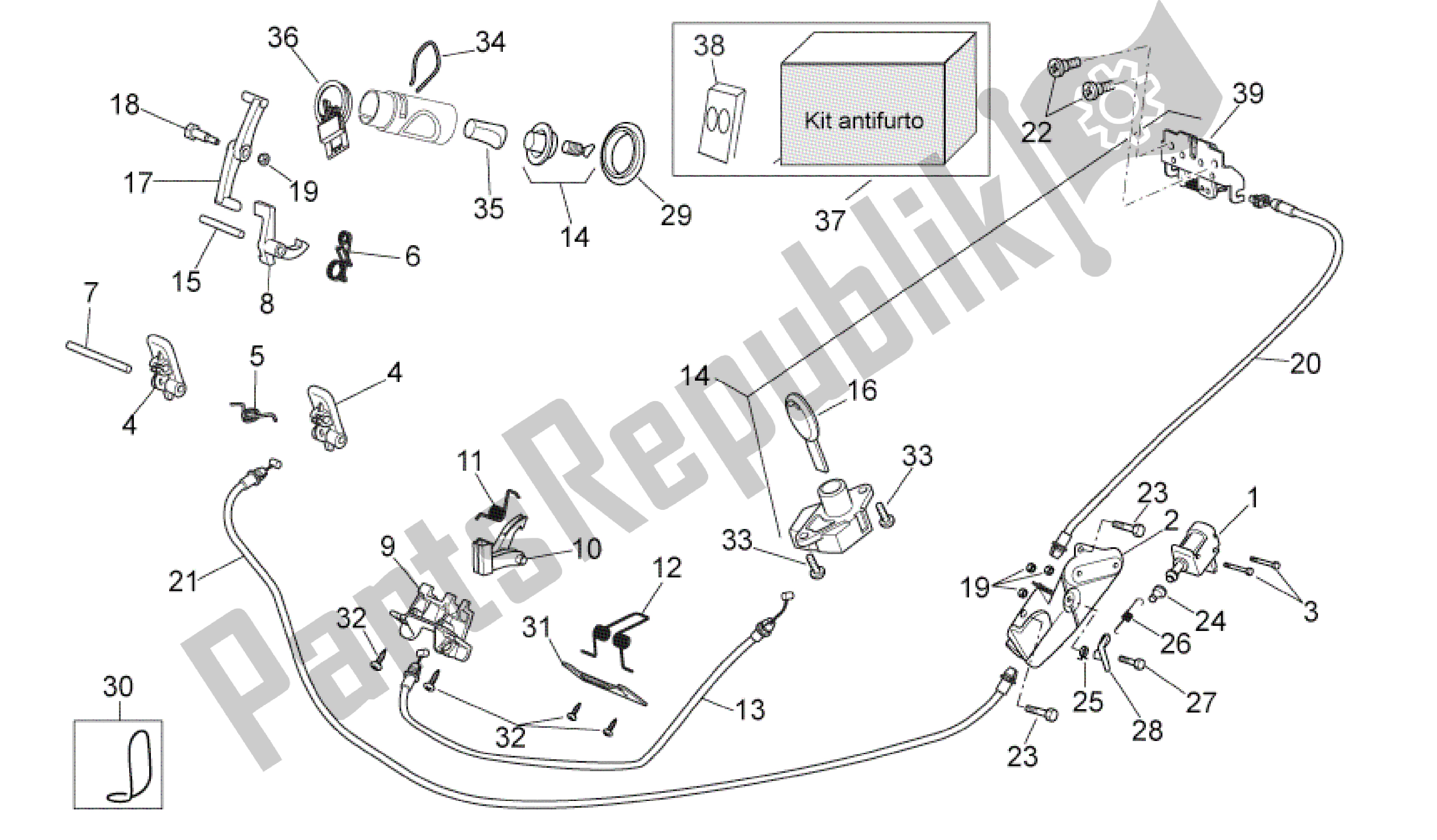 Todas las partes para Kit De Hardware De Bloqueo de Aprilia Scarabeo 500 2006 - 2008