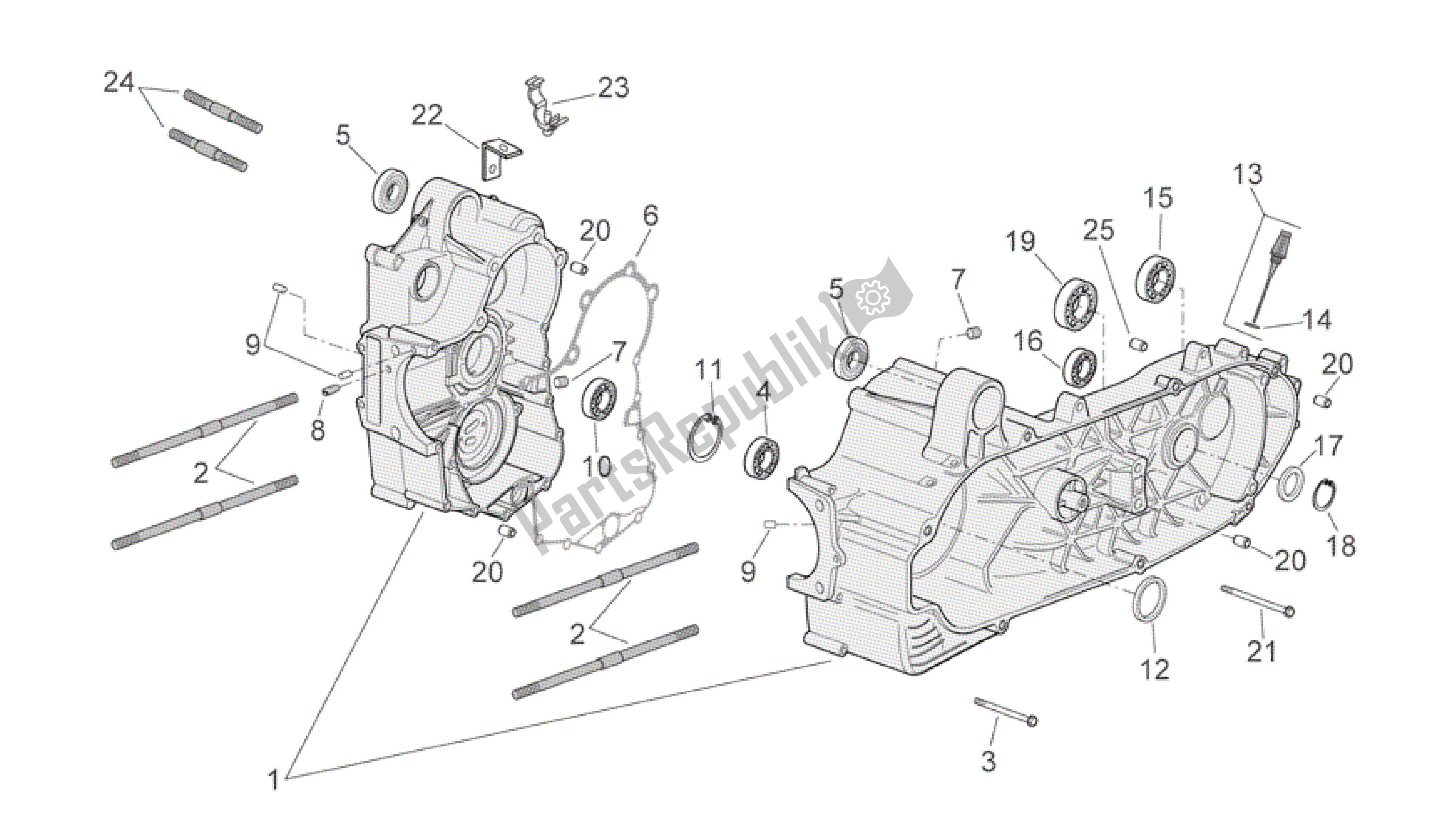 All parts for the Crankcase of the Aprilia Scarabeo 500 2006 - 2008