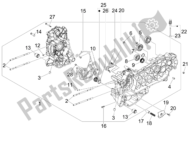 All parts for the Crankcase of the Aprilia SR MAX 125 2011