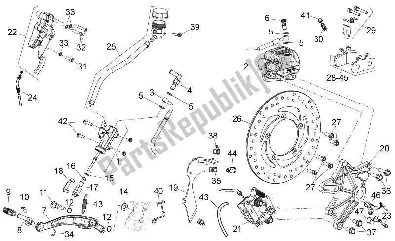 Todas as partes de Sistema De Freio Traseiro do Aprilia NA 850 Mana GT 2009