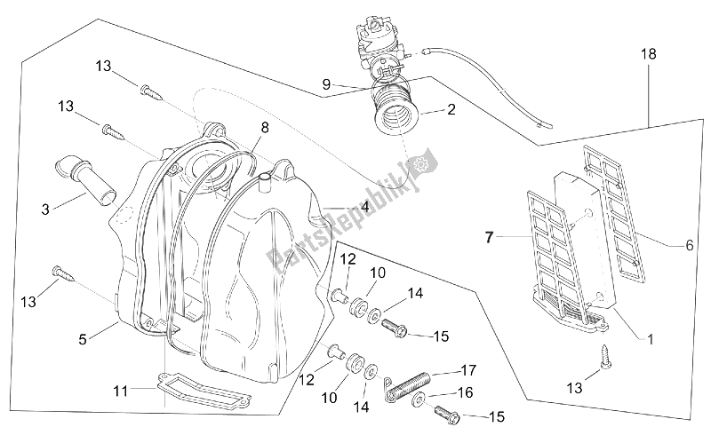 Alle Teile für das Luft Box des Aprilia Scarabeo 50 2T ENG Minarelli 2000