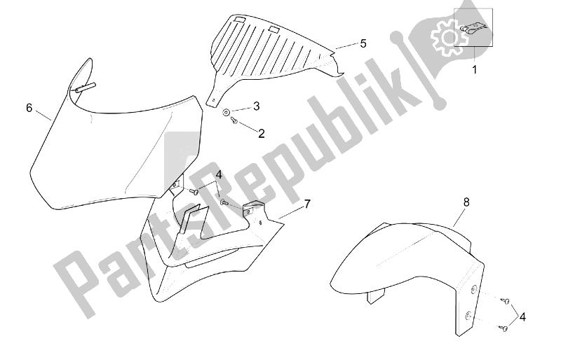 Toutes les pièces pour le Corps Avant - Carénage Avant (2) du Aprilia Leonardo 125 150 1999