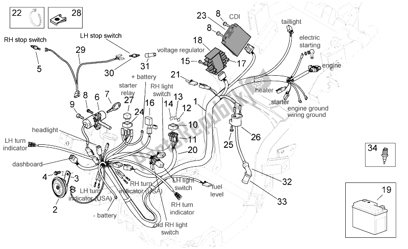 All parts for the Electrical System of the Aprilia Mojito 125 E3 2008