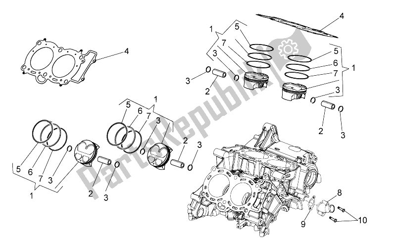 Alle onderdelen voor de Cilinder - Zuiger van de Aprilia Tuono 1000 V4 R STD Aprc 2011