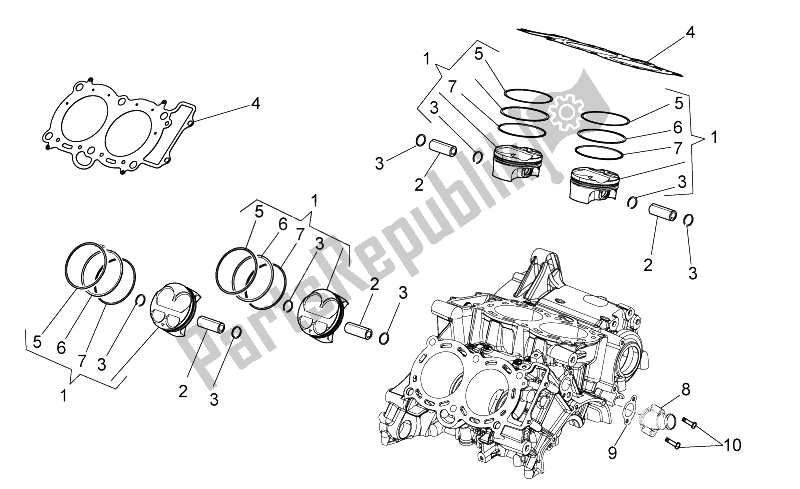 All parts for the Cylinder - Piston of the Aprilia Tuono 1000 V4 R STD Aprc 2011