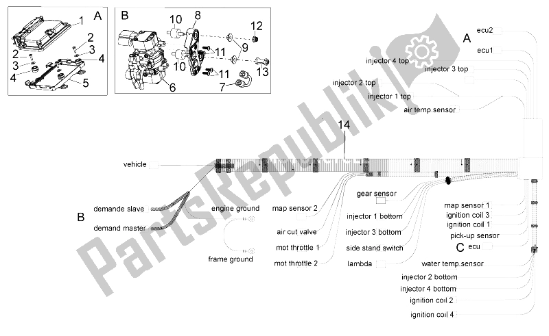 All parts for the Electrical System Iii of the Aprilia Tuono V4 1100 Factory USA CND 2016