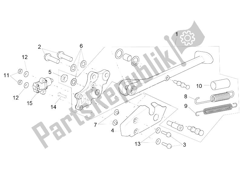 Alle onderdelen voor de Centrale Standaard van de Aprilia RSV4 Racing Factory L E Europe 1000 2016
