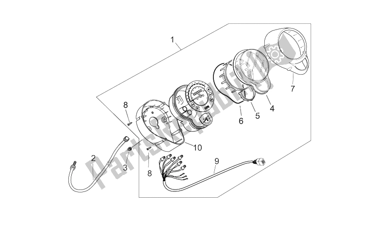 All parts for the Dashboard of the Aprilia Mojito 125 E3 2008