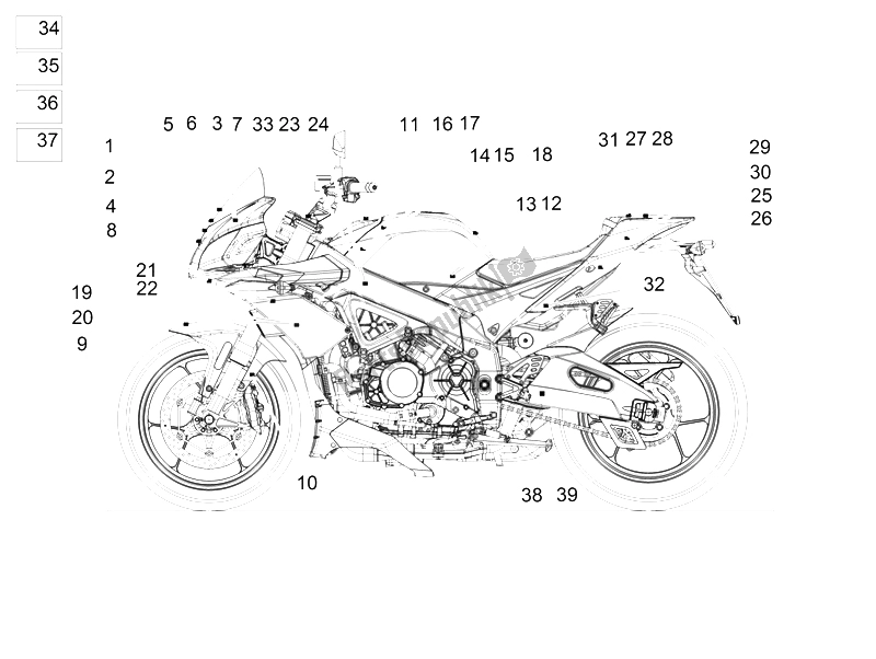 Alle onderdelen voor de Plaat Set En Sticker van de Aprilia Tuono V4 1100 Factory USA CND 2016