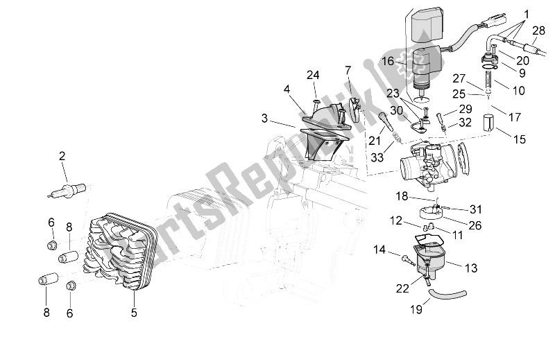 All parts for the Cylinder Head/carburettor of the Aprilia Scarabeo 50 2T E2 NET 2010