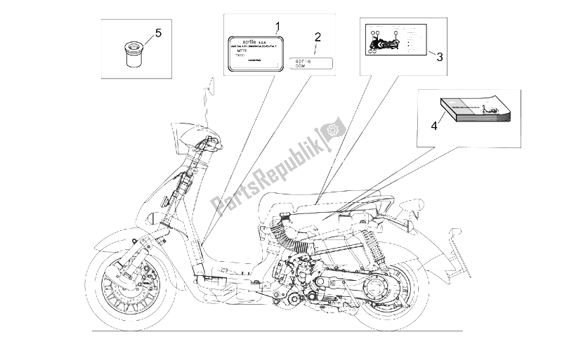 Todas as partes de Conjunto De Pratos E Manual do Aprilia Mojito 125 1999