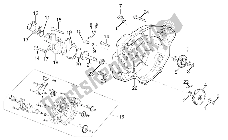 All parts for the Clutch Cover of the Aprilia MX 50 2004