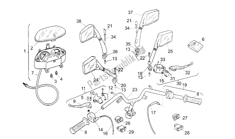 Todas as partes de Guiador - Controles do Aprilia SR Viper 50 1993