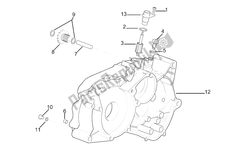 All parts for the Left Crankcase of the Aprilia RS 50 1996