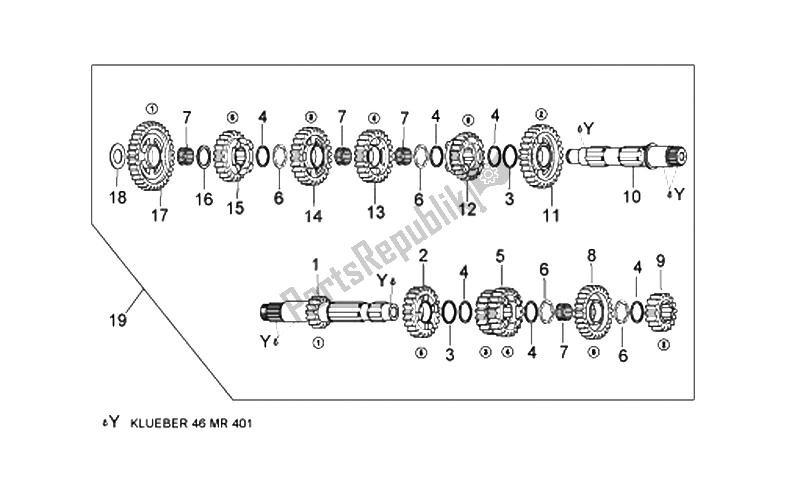 All parts for the Gear Box of the Aprilia RSV Tuono 1000 2006