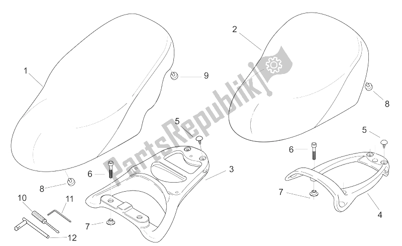 Todas las partes para Asiento - Portador de Aprilia Scarabeo 50 2T E2 NET 2009