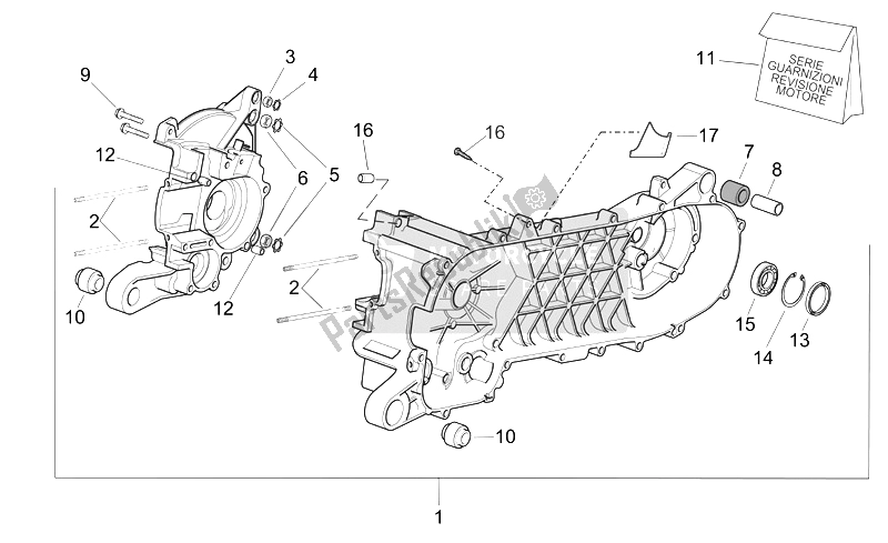 Alle Teile für das Kurbelgehäuse des Aprilia Scarabeo 50 2T E2 NET 2009