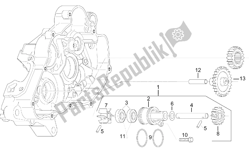 All parts for the Water Pump Assy of the Aprilia Classic 125 1995