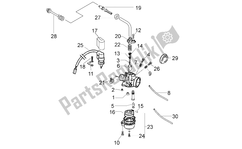Alle onderdelen voor de Carburateur Onderdelen van de Aprilia SR Motard 50 2T E3 2012