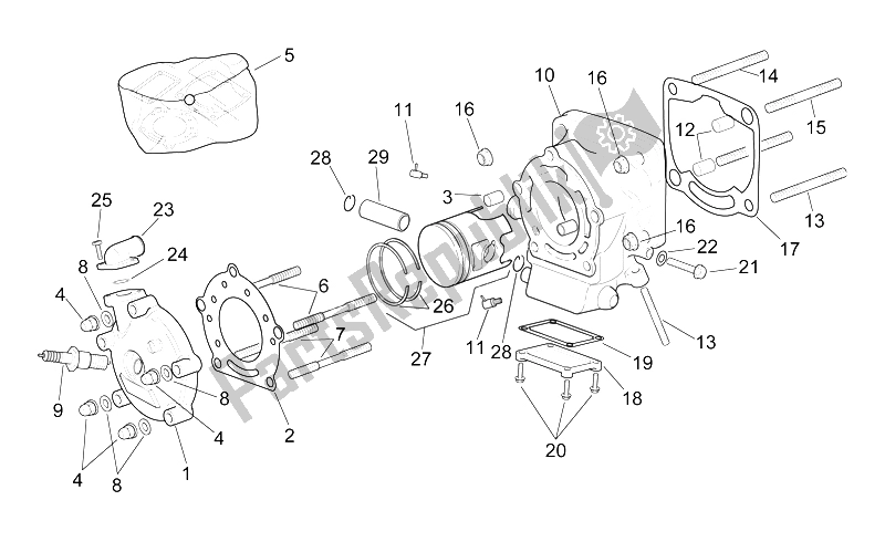 All parts for the Horizontal Cylinder Assembly of the Aprilia RS 250 1998