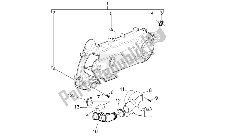 All parts for the Variator Cover of the Aprilia Sport City ONE 50 4T 4V 2011