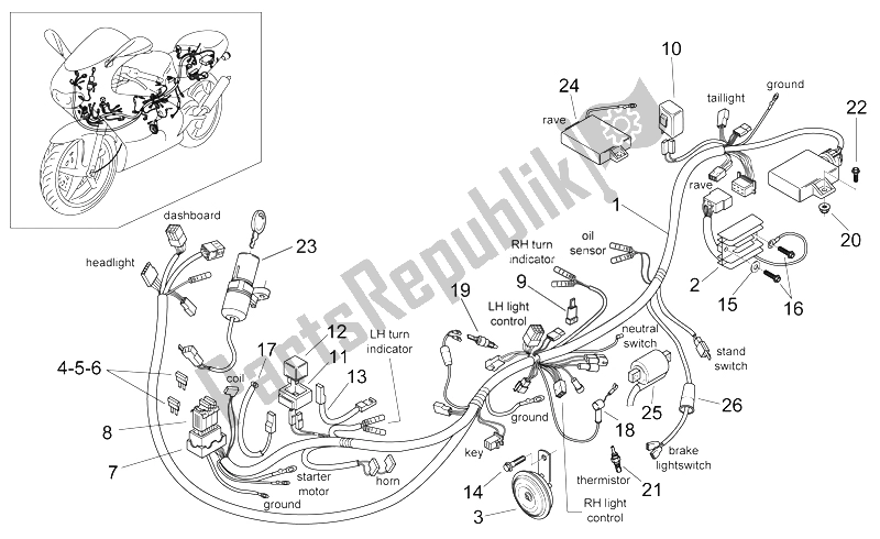 All parts for the Electrical System I of the Aprilia RS 125 1999