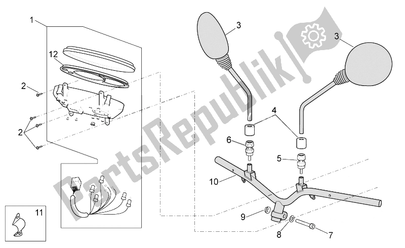 Tutte le parti per il Manubrio - Cruscotto del Aprilia Scarabeo 100 4T E3 NET 2009