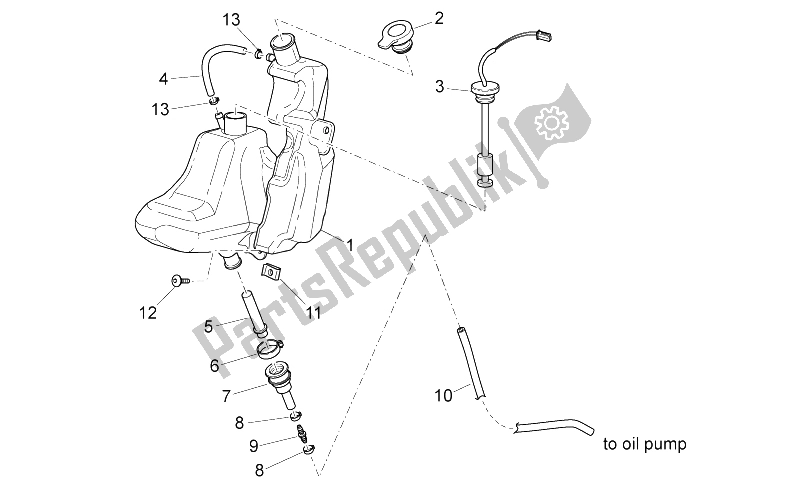 All parts for the Oil Tank of the Aprilia SR 50 IE Carb MY 2010