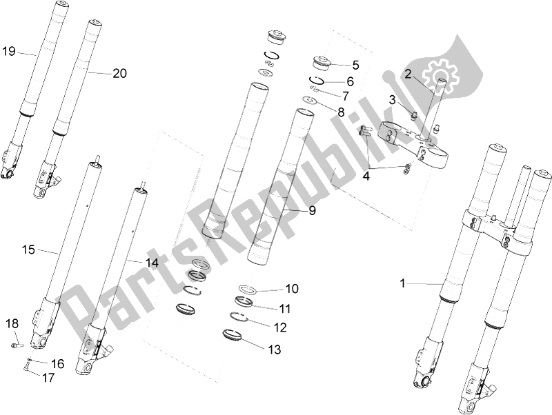 All parts for the Front Fork Ming Xing of the Aprilia RS4 50 2T 2011