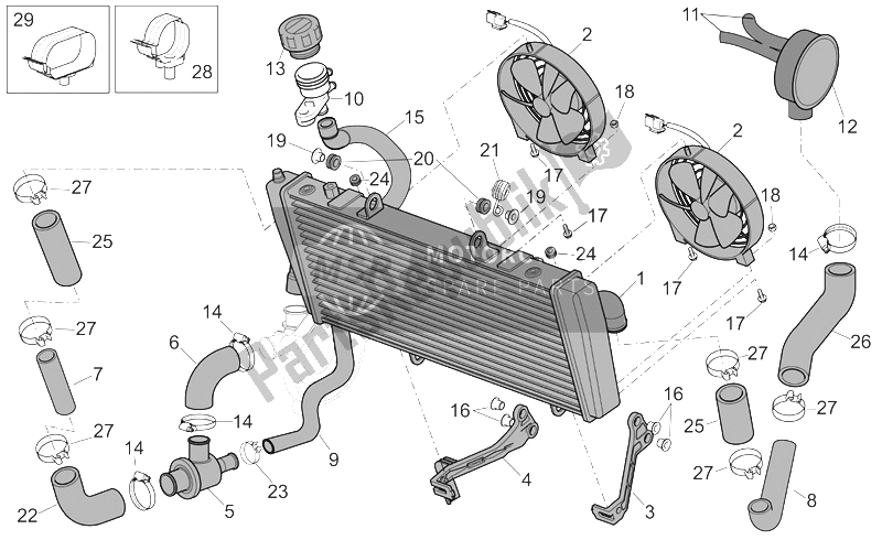 All parts for the Cooling System of the Aprilia RSV Mille Factory 1000 2004 - 2008
