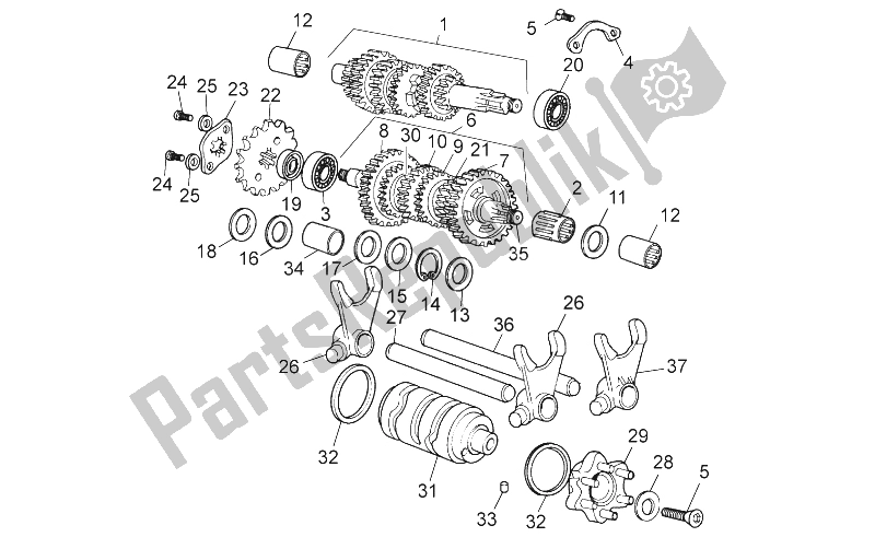 All parts for the Gear Box of the Aprilia RX SX 50 2006