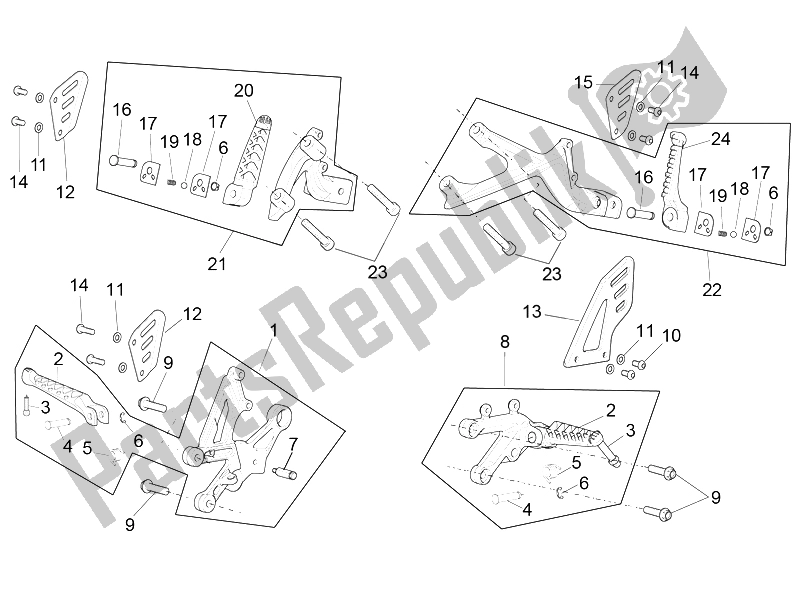 All parts for the Foot Rests of the Aprilia RSV4 Racing Factory L E Europe 1000 2016