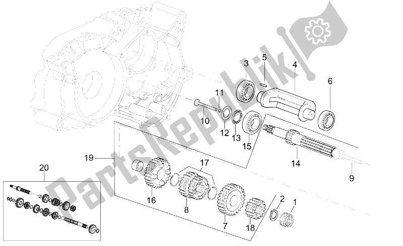 All parts for the Primary Gear Shaft of the Aprilia RS 50 Tuono 2003