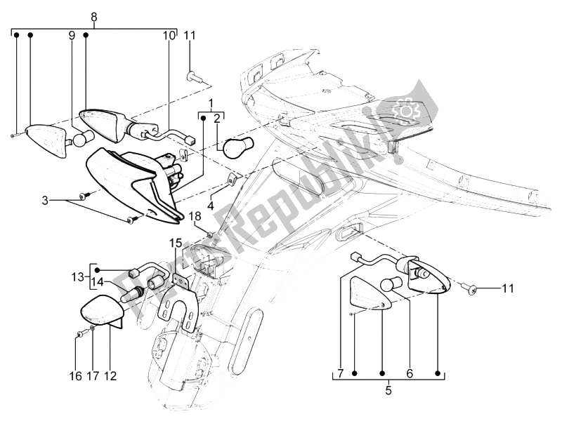 Todas las partes para Faros Traseros - Luces Intermitentes de Aprilia SR Motard 50 2T E3 2012