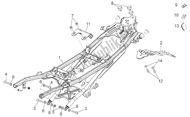 All parts for the Saddle Support of the Aprilia Shiver 750 USA 2011