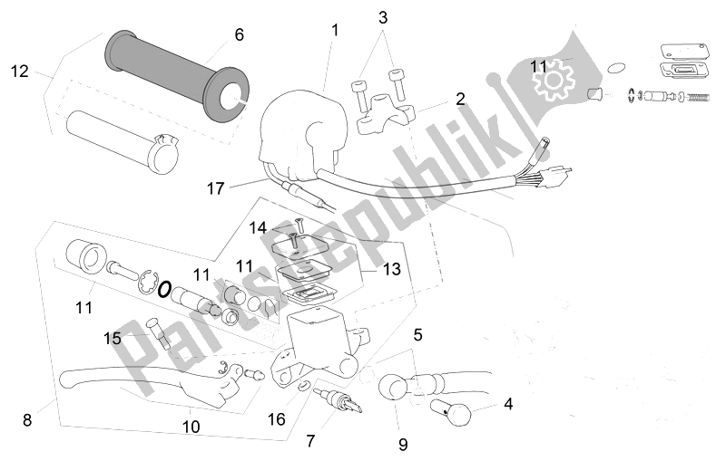 All parts for the Rh Controls of the Aprilia SR 50 Carb MY 2014