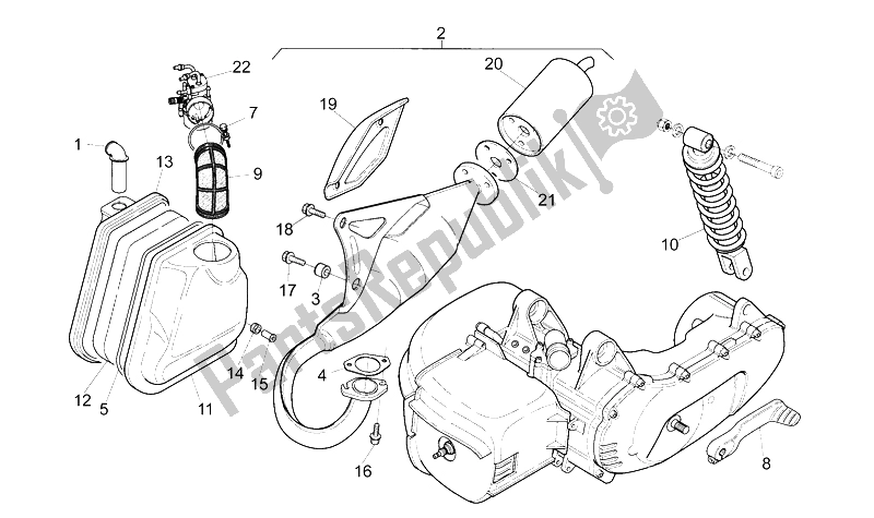 All parts for the Exhaust Unit of the Aprilia SR Viper 50 1994