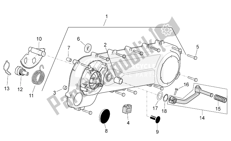 Alle Teile für das Getriebeabdeckung des Aprilia SR 50 IE Carb MY 2010